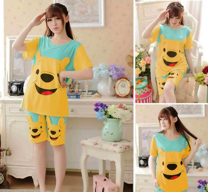 Baju tidur wanita lengan panjang motif Minion
