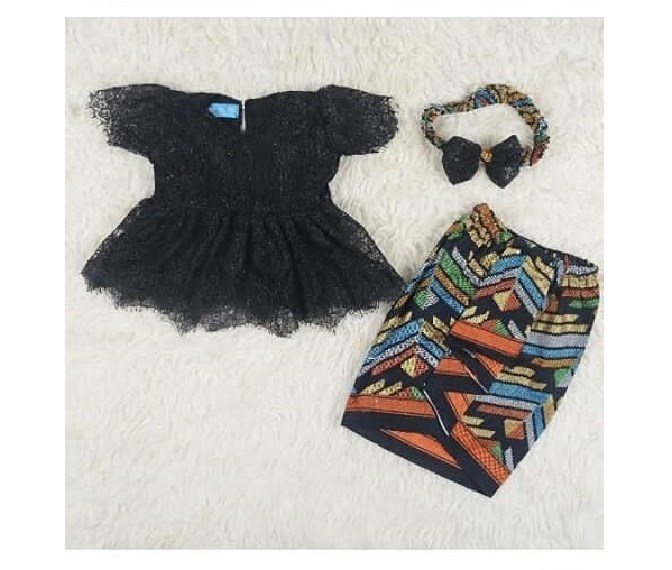 Baju Kebaya Anak Peplum Lengan Pendek dan Rok Panjang Htam