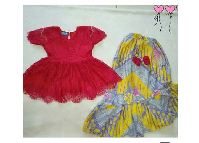 Baju Kebaya Anak Peplum Lengan Pendek dan Rok Panjang Merah