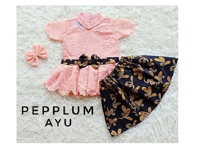 Baju Kebaya Anak Peplum Pita Kombinasi Batik Soft Pink