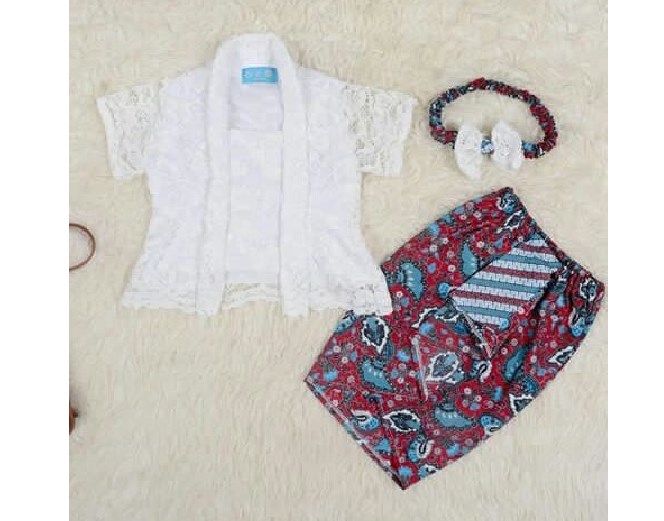 Kebaya Anak Kutubaru Lengan Pendek dan Rok Panjang Putih