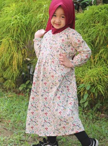 Baju Gamis Anak Katun Jepang Motif Bunga Kecil Broken White