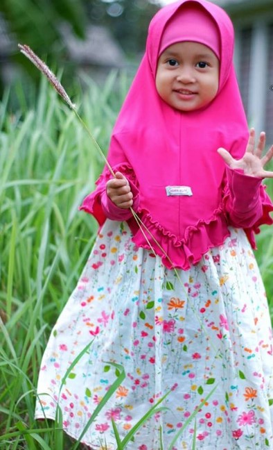 Baju Gamis Anak Katun Jepang Motif Bunga Putih Pink