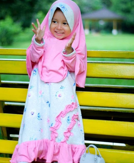 Baju Gamis Anak Katun Jepang Motif Bunga Renda Soft Blue Pink