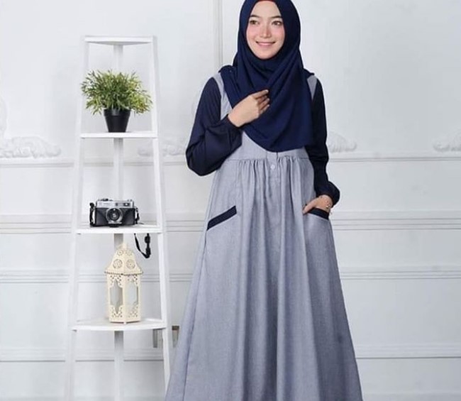 Baju Gamis Anak Muda Jaman Sekarang Kantong Abu Navy'