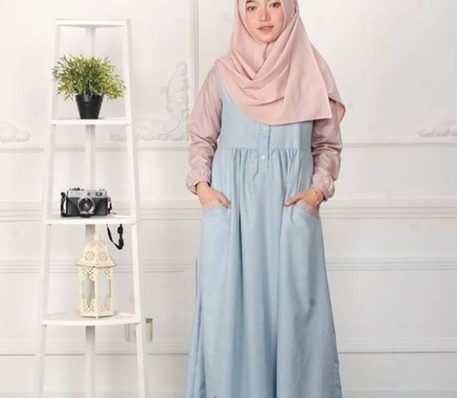 Baju Gamis Anak Muda Jaman Sekarang Kantong Blue