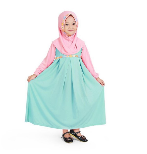 Baju Gamis Anak Perempuan 2 Tahun Renda Bunga Pinggang Kombinasi Kain Polos Pink Tosca