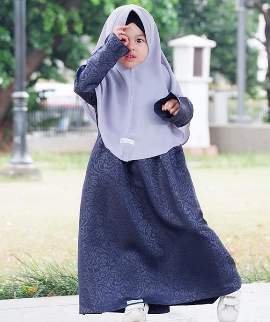 Baju Gamis Anak Perempuan 2 Tahun Simpel Embos Polos Navy