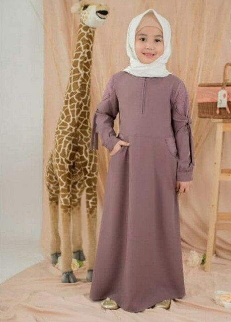 Baju Gamis Anak Perempuan 2 Tahun Simpel Releting Depan Kanton Cream