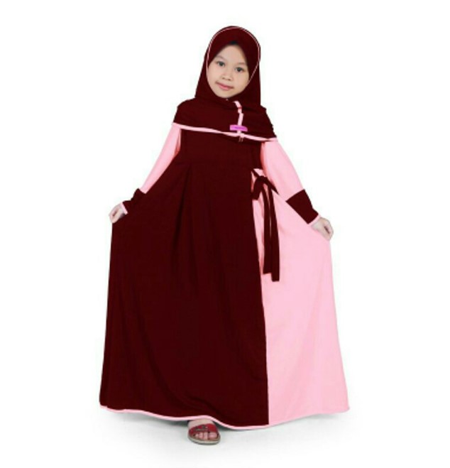 Baju Gamis Anak Perempuan Terbaru Modern Kombinasi Warna Merah Pink