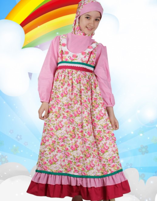 Baju Gamis Anak Perempuan Terbaru Modern Motif Bunga Pink