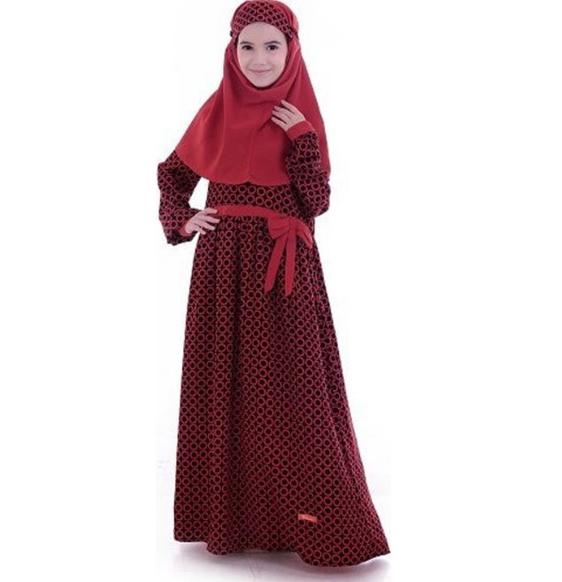 Baju Gamis Anak Perempuan Terbaru Modern Motif Merah Maroon