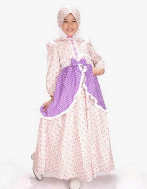 Baju Gamis Anak Perempuan Terbaru Modern Motif Renda Putih Ungu