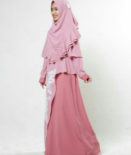 Baju Gamis Anak Perempuan Umur 12 Tahun Simpel Jilbab Rempel Soft Dusty Pink