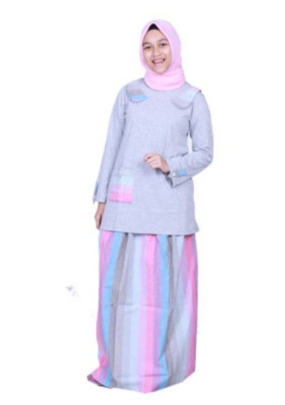 Baju Gamis Anak Perempuan Umur 12 Tahun Simpel Soft Grey Pink