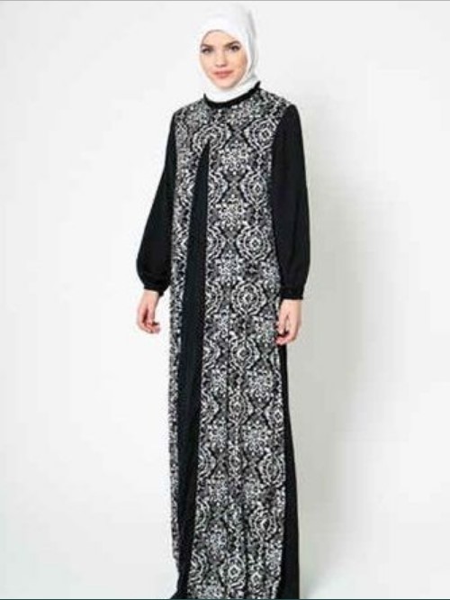 Baju Gamis Batik Kombinasi Kain Polos Modern Katun Hitam