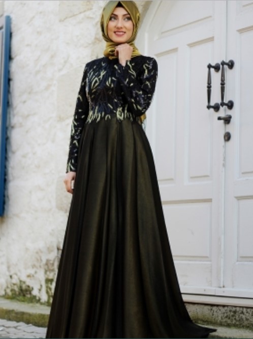 Baju Gamis Batik Kombinasi Kain Polos Modern Warna Hitam