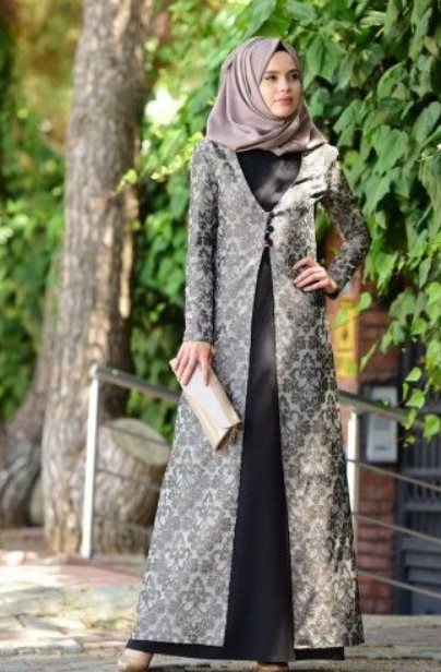 Baju Gamis Batik Kombinasi Polos Modern Blazer Panjang Hitam