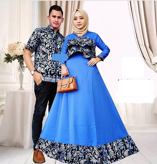Baju Gamis Batik Kombinasi Satin untuk Remaja Dark Blue