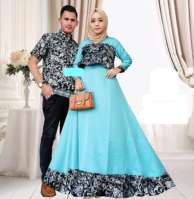 Baju Gamis Batik Kombinasi Satin untuk Remaja Rempel Dada Soft Tosca