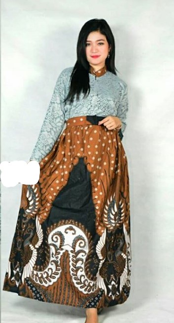 Baju Gamis Brokat Kombinasi Batik Modern Simple Kerah Batik Soft Grey