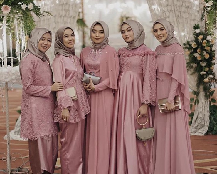 Baju Gamis Brokat Kombinasi Sifon Pendek Dusty Pink