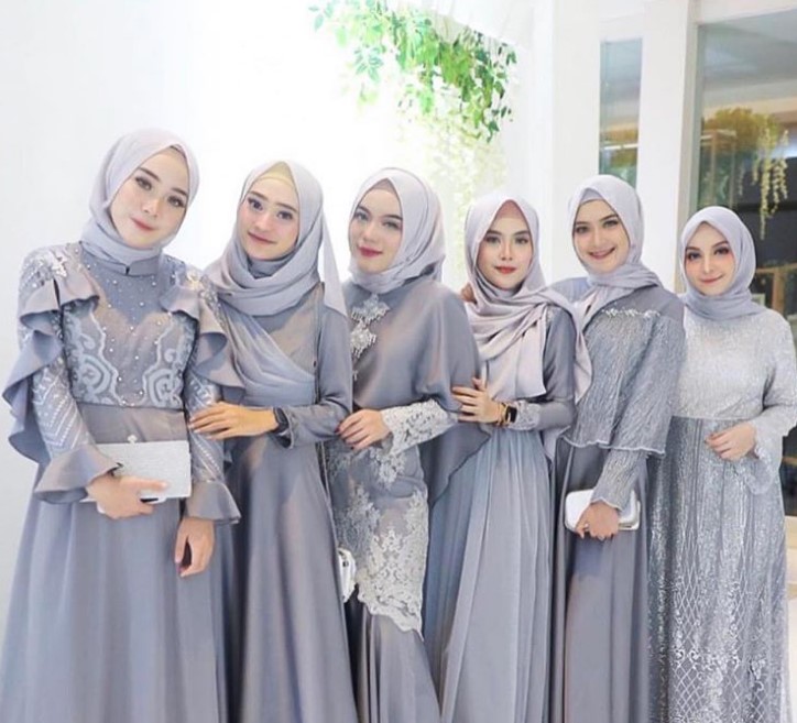 Baju Gamis Brokat Kombinasi Sifon Pendek Polos Grey