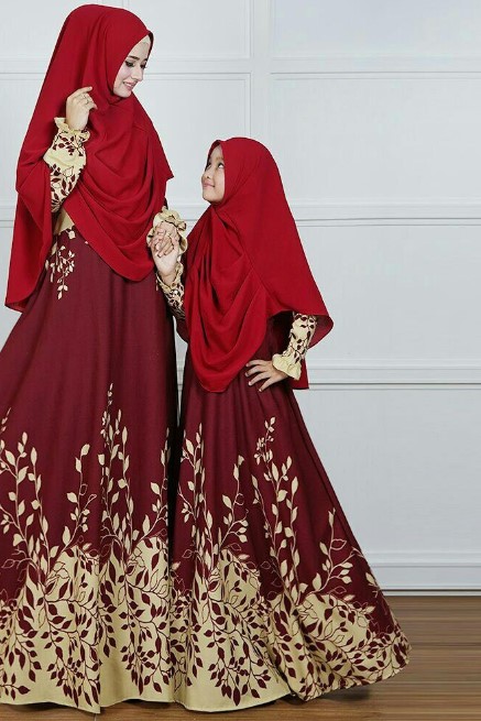 Baju Gamis Couple Modern Ibu dan Anak Kekinian Maxmara Maroon