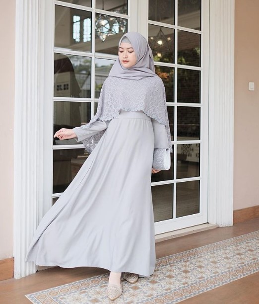 Baju Gamis Modern untuk Anak Muda Trend Sekarang Cape Abu Muda