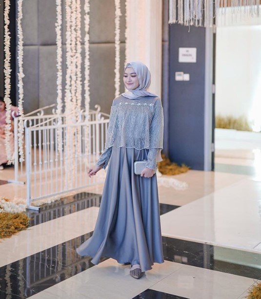 Baju Gamis Modern untuk Anak Muda Trend Sekarang Cape Pesta Aqua Blue