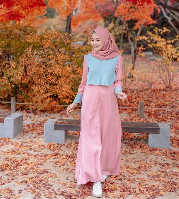 Baju Gamis Modern untuk Anak Muda Trend Sekarang Peach Blue