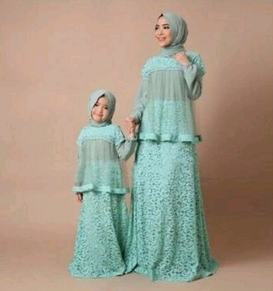 Baju Gamis Pesta Couple Ibu dan Anak Perempuan Brokat Sifon Tosca