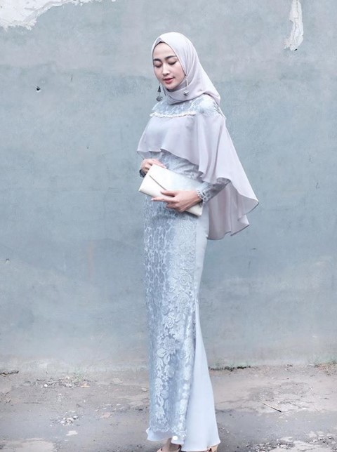 Baju Gamis Pesta Mewah Dan Elegan Sabrina Sifon Brokat Soft Blue