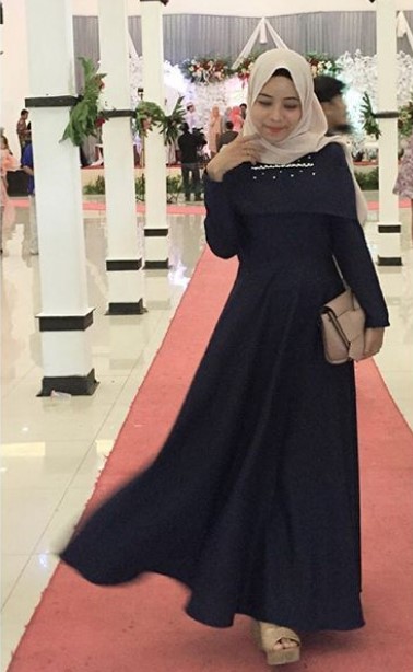 Baju Gamis Pesta Mewah Terkini Modern Sabrina Simple Sifon Hitam