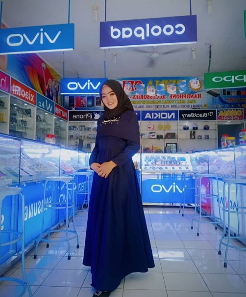 Baju Gamis Pesta Mewah Terkini Modern Sabrina Simple Sifon Navy