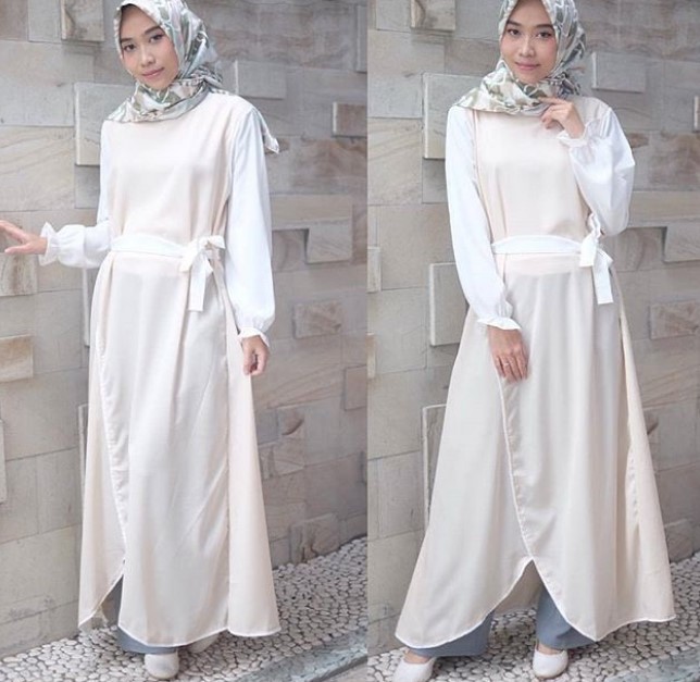 Baju Gamis Tanah Abang Blok A Modern Ikat Pinggang Broken White