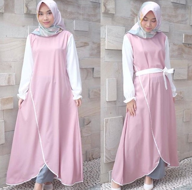 Baju Gamis Tanah Abang Blok A Modern Ikat Pinggang Pink Putih