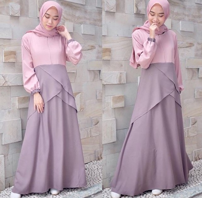 Baju Gamis Tanah Abang Blok A Modern Kombinasi Dua Warna Ungu Muda Pink