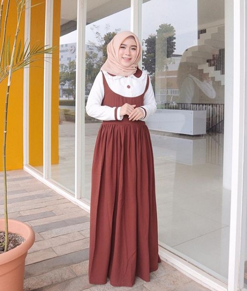 Baju Gamis Tanah Abang Blok A Modern Maxi Dress Maroon Putih