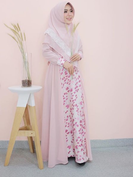 Baju Gamis Tanah Abang Blok A Modern Motif Kombinasi Polos Sifon Soft Pink