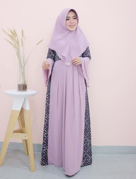 Baju Gamis Tanah Abang Blok A Modern Motif Lengan Lonceng Lavender