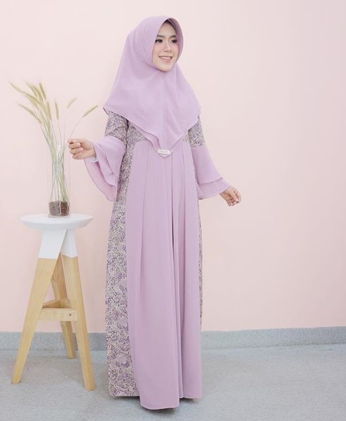 Baju Gamis Tanah Abang Blok A Modern Motif Lengan Lonceng Soft Lavender