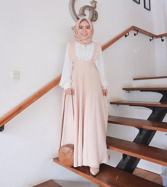 Baju Gamis Tanah Abang Blok A Modern Overall Renda Nude Cream