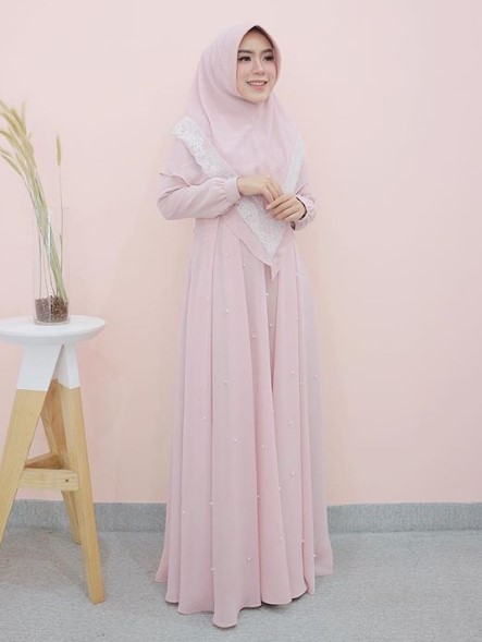Baju Gamis Tanah Abang Blok A Modern Sifon Mutiara Soft Pink