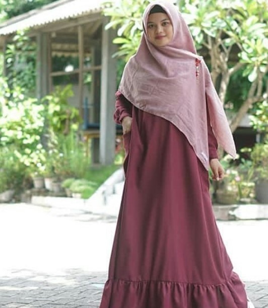 Baju Gamis Tanah Abang Online Model Syar’i Simpel Kantong Samping Merah Maroon