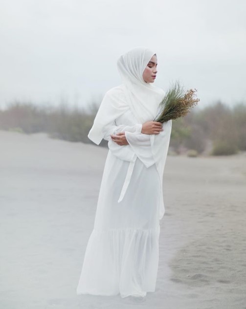 Baju Gamis Tanah Abang Syar'i Blok A Simple Rok Lengan Rempel Ikat Pinggang Putih
