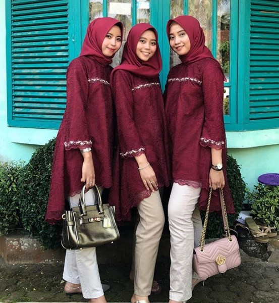 Baju Kebaya Brokat Atasan Blouse Merah Tua