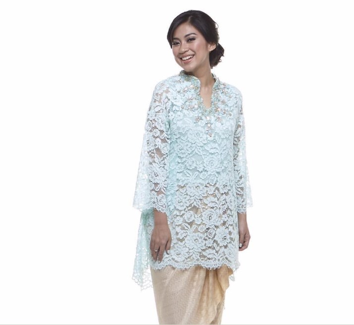 Baju Kebaya Brokat Atasan Blouse U Nech Aqua Blue