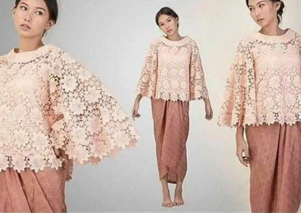 Baju Kebaya Brokat Modern Model Cape Peach Coral