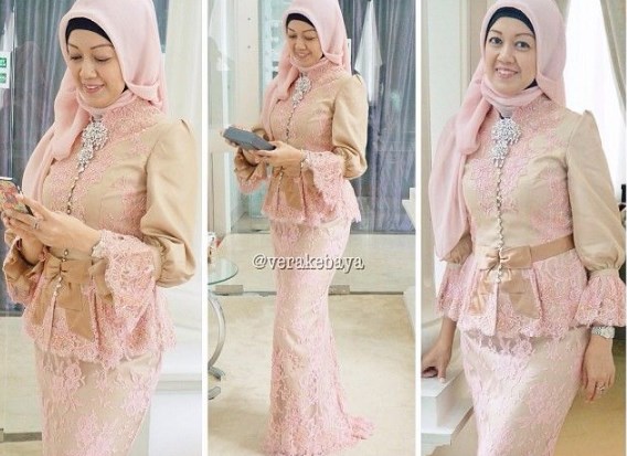 Baju Kebaya Brokat Terbaru Model Peplum Soft Peach
